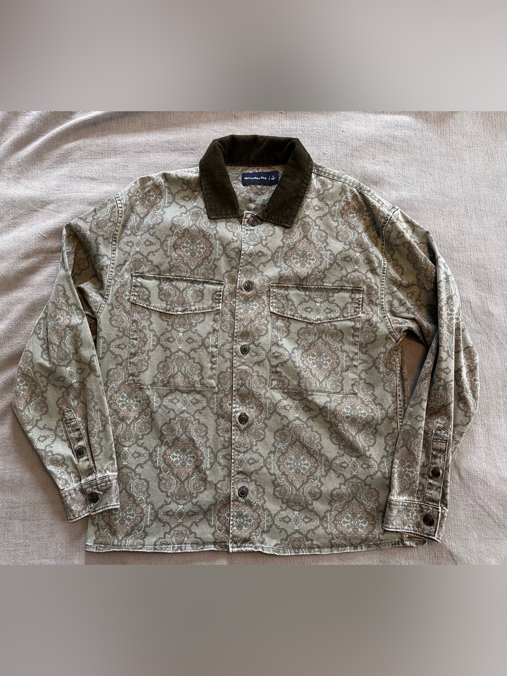 Abercrombie & Fitch Olive and Beige Patterned Shirt Jacket